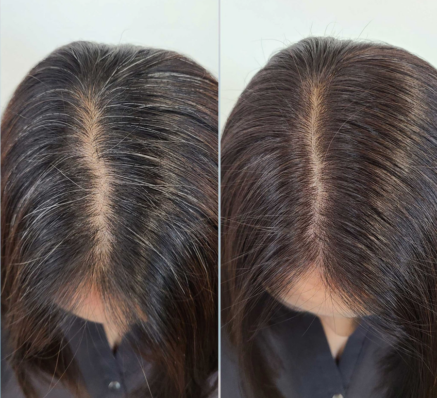 Vorher-Nachher-Ergebnis mit Haarstolz Sofort-Farbshampoo