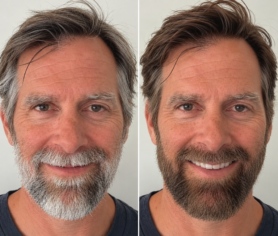Vorher-Nachher-Ergebnis mit Haarstolz Sofort-Farbshampoo