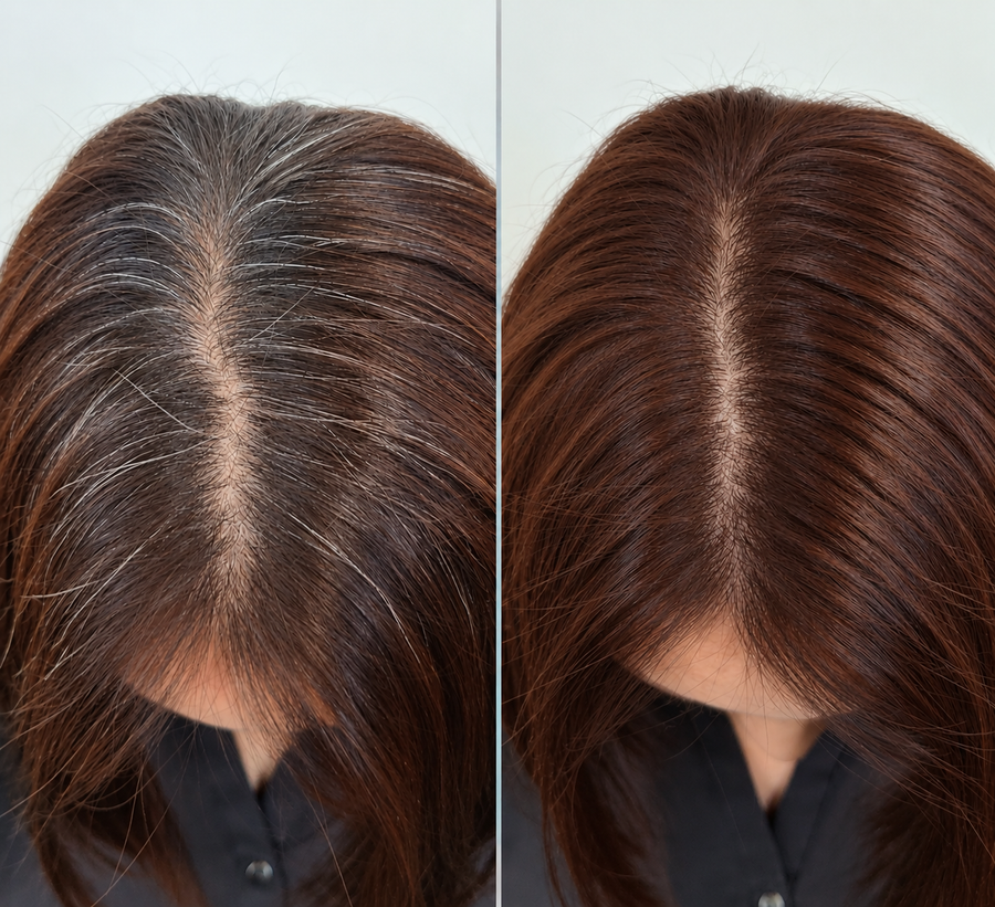 Vorher-Nachher-Ergebnis mit Haarstolz Sofort-Farbshampoo