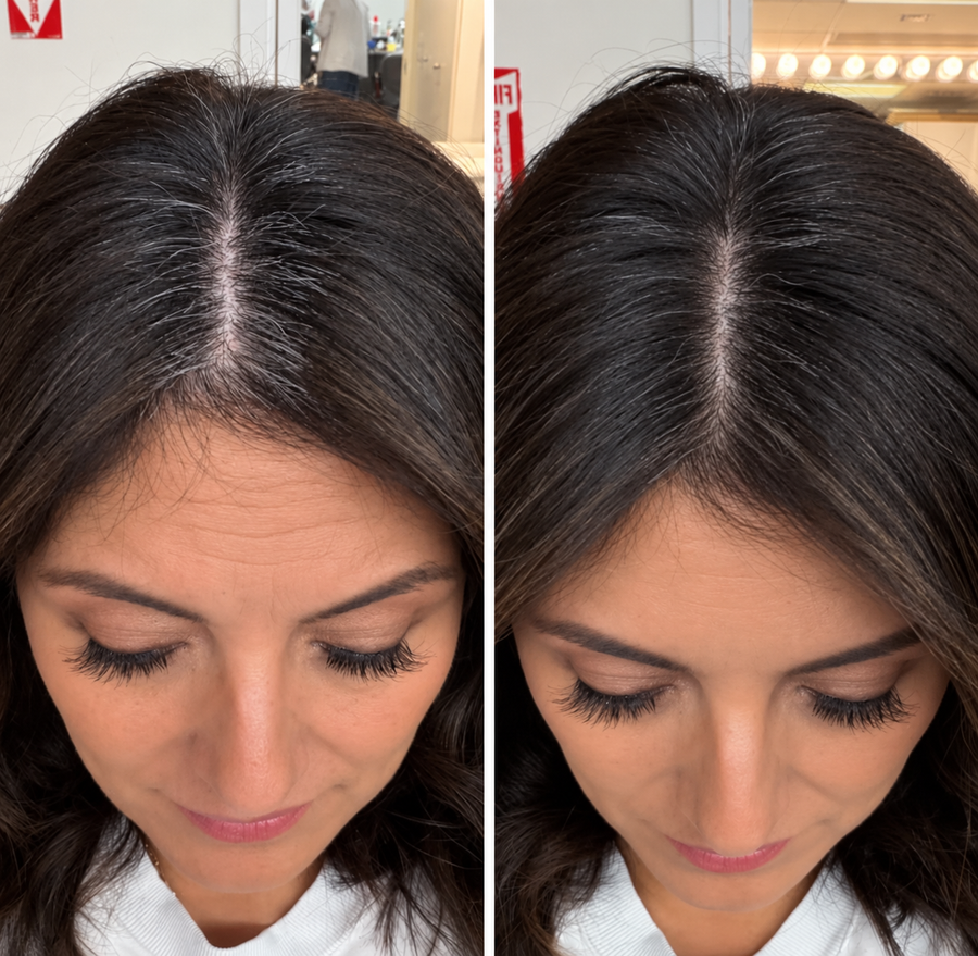 Vorher-Nachher-Ergebnis mit Haarstolz Sofort-Farbshampoo