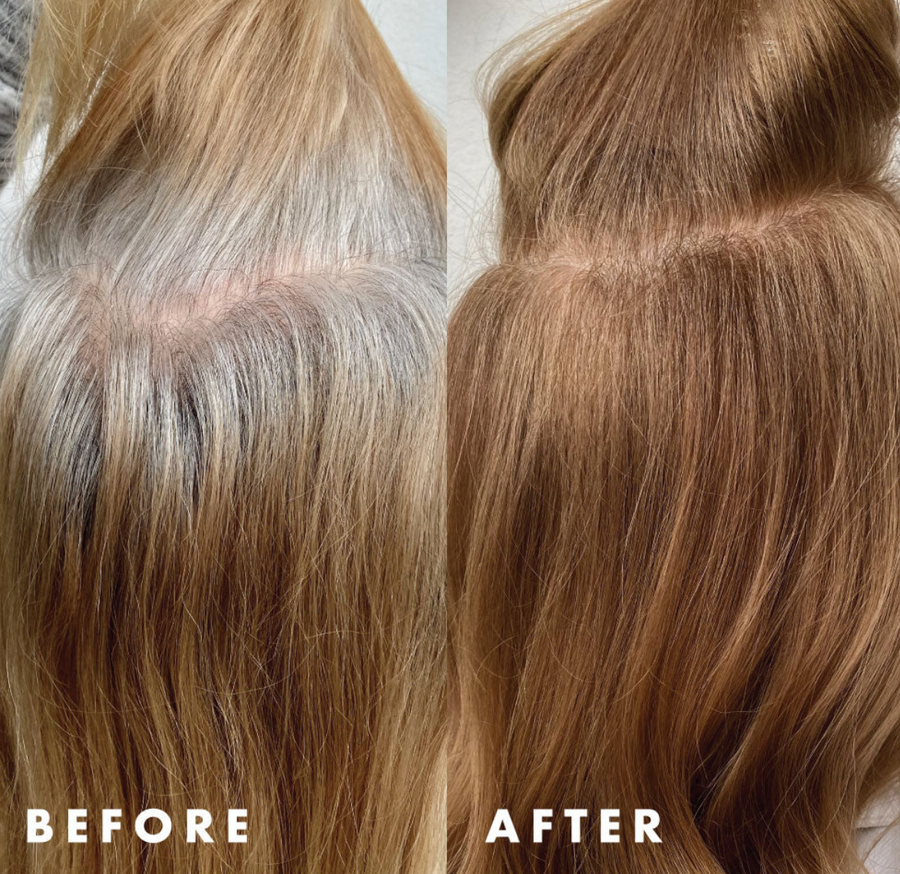 Vorher-Nachher-Ergebnis mit Haarstolz Sofort-Farbshampoo