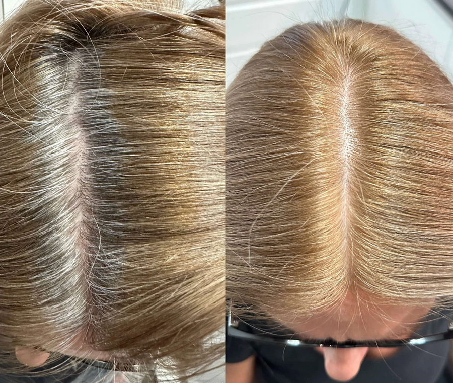 Vorher-Nachher-Ergebnis mit Haarstolz Sofort-Farbshampoo