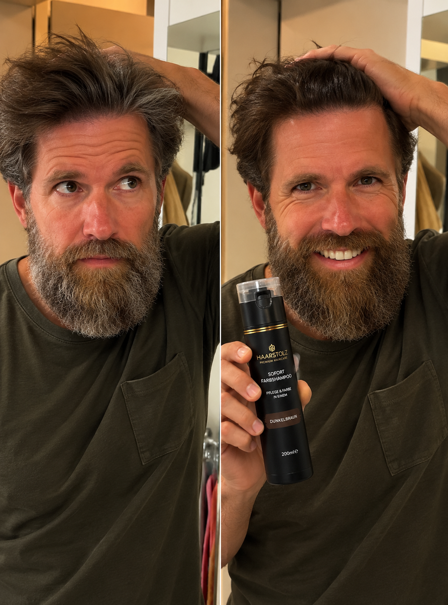 Vorher-Nachher-Ergebnis mit Haarstolz Sofort-Farbshampoo